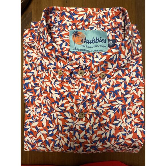 Chubbies Mens Shorts Sleeve Red White And Blue Floral Shirt Mens Size Large - Picture 2 of 4
